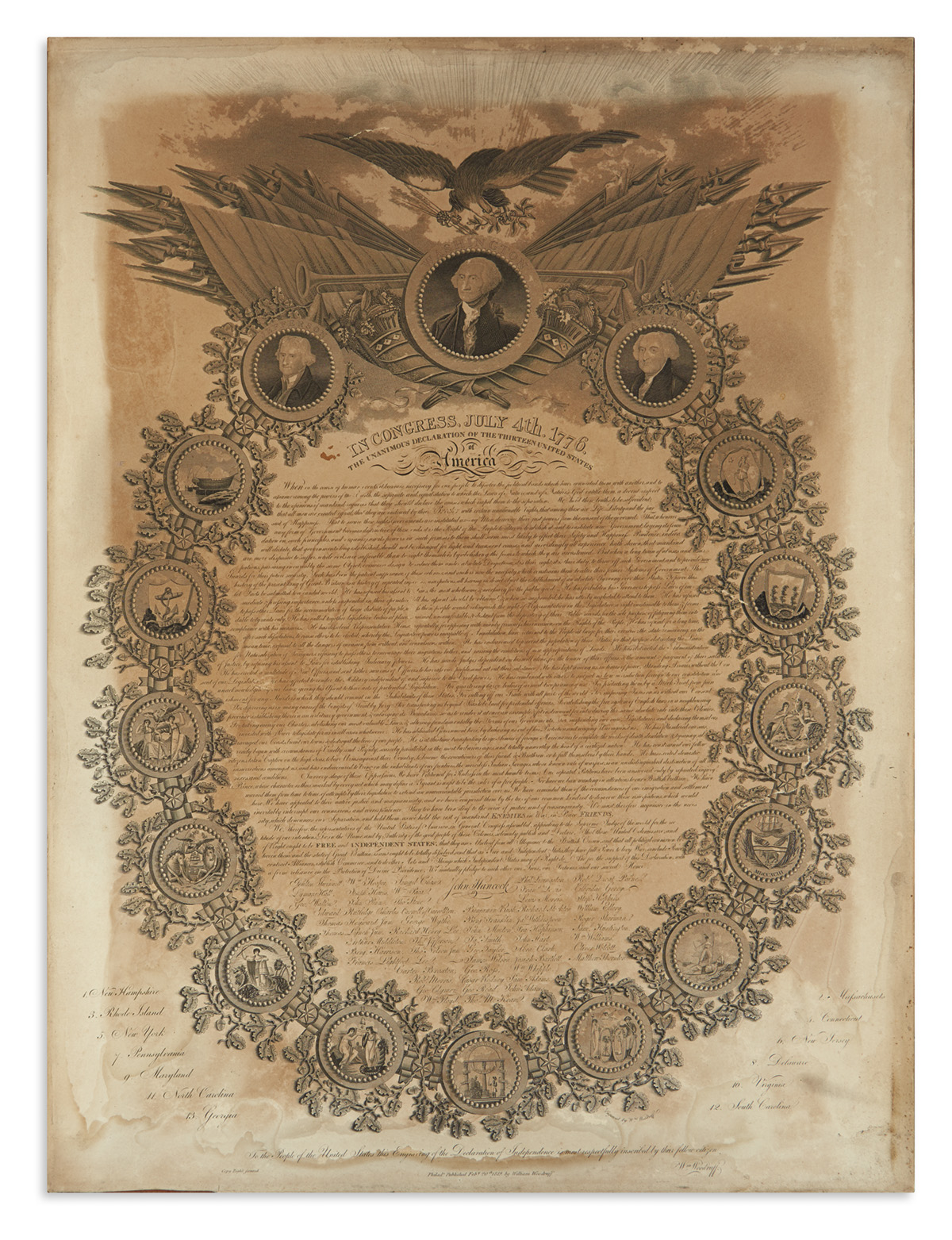 (DECLARATION OF INDEPENDENCE.) Woodruff, William; engraver. In Congress, July 4th, 1776. The Unanimous Declaration